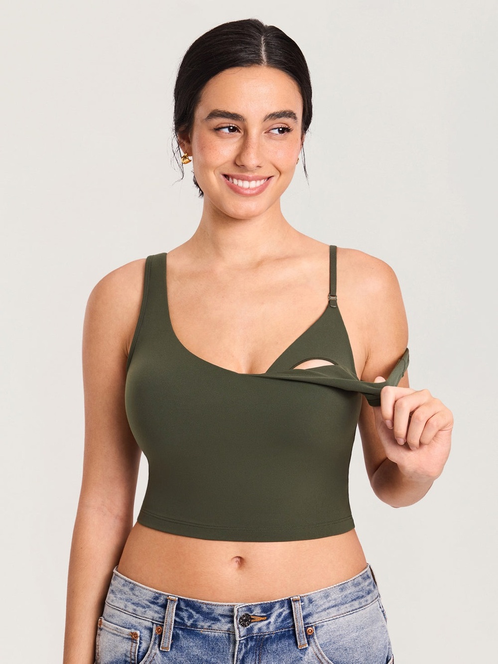 Momanda Natrelax Olive Green Women's Crop Nursing Tank Top